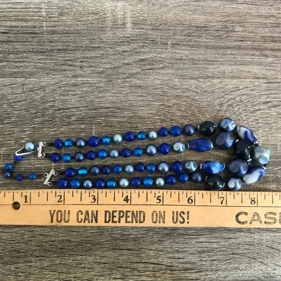 Vtg Blue Two Strand Necklace - Picture 7 of 7